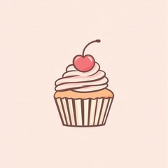 Elegant minimalist cupcake logo featuring a cherry atop with warm pastel colors for bakery branding inspiration and design ethos