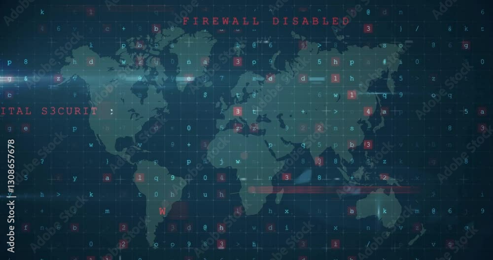 Poster Cybersecurity alerts and data processing animation on world map display