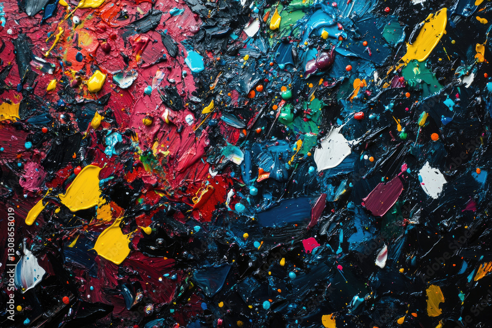 Poster abstract oil painting texture with vibrant colors and thick brushstrokes, creating a dynamic and ene