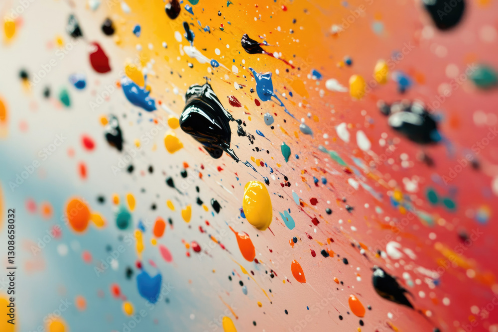 Leinwandbilder Vibrant multicolored paint splatters on a canvas, creating an abstract and dynamic artwork.