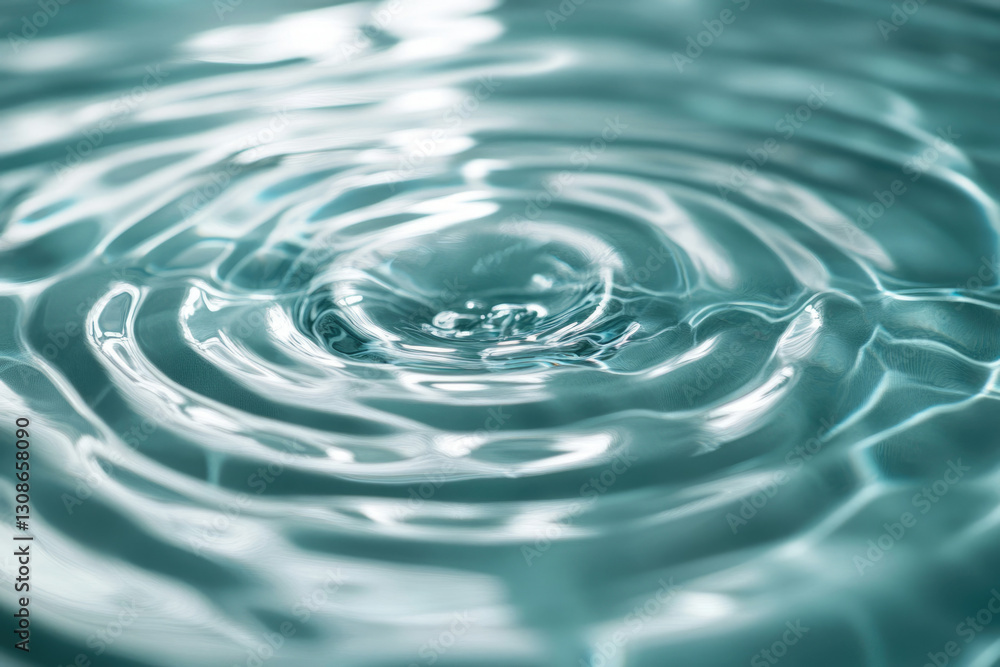Poster close-up of concentric ripples on teal water surface after a drop impact.