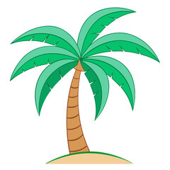 Green palm tree with brown trunk illustration