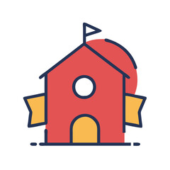 Colorful school building icon with flag