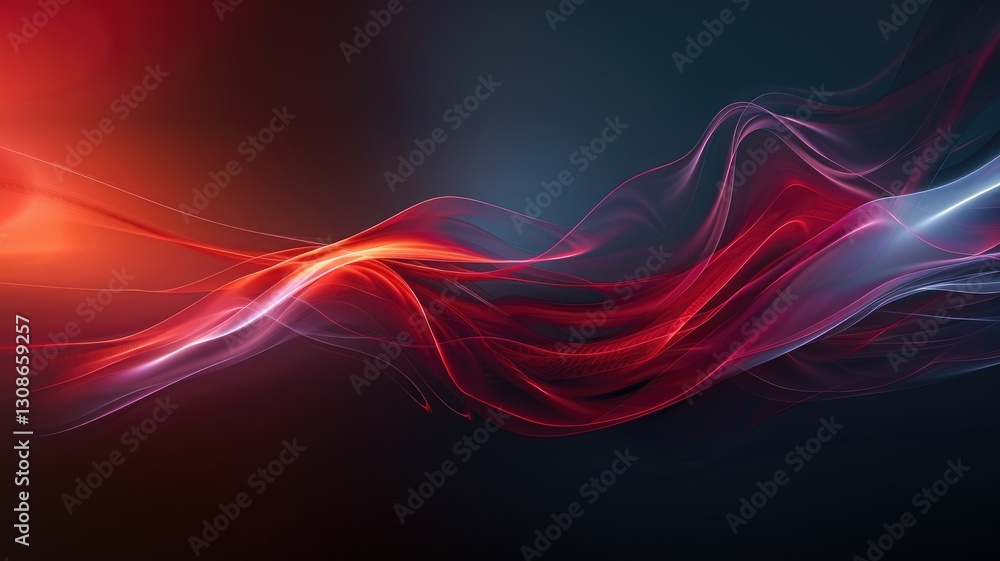 Poster this abstract image features a striking red line flowing against a dark background. the smooth textu