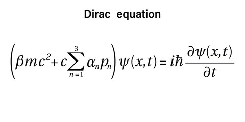 Dirac equation Formula on the white background. Education. School. Formula. Vector illustration.