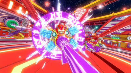 Fototapeta premium abstract background with neon lights, Futuristic Cyber Racing Action - Neon Sci-Fi Speed Battle