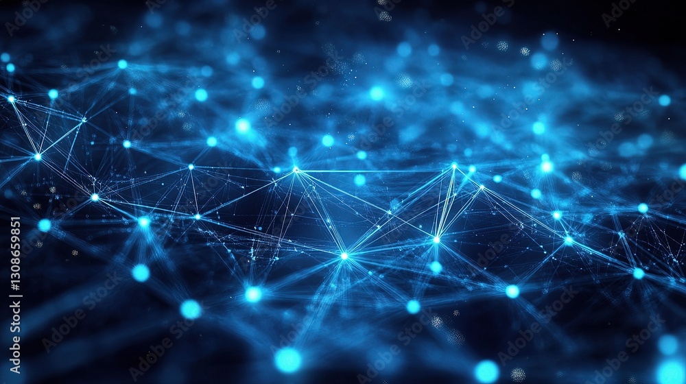 Poster abstract technological network with grid lines and blue lights