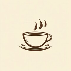 Obraz premium Elegant minimalist coffee cup logo with warm tones and steam lines showcasing a cozy atmosphere in a stylish design