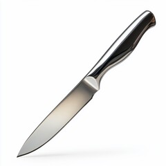 Modern stainless steel kitchen knife isolated on white background.