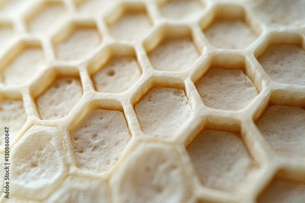 Poster close-up view of a honeycomb's intricate hexagonal structure, showcasing its natural texture and pat