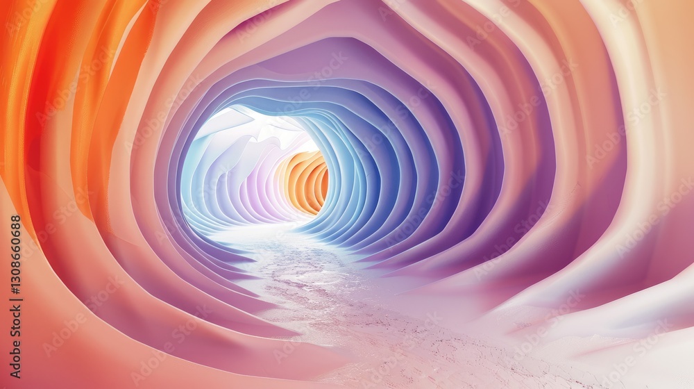 Poster 3d tunnel with layered curves in pastel tones. abstract interior design concept. background image of