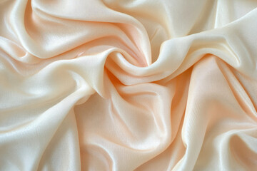 Fototapeta premium Peach-colored satin fabric, elegantly draped and flowing, showing luxurious texture and sheen.