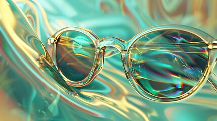Stylish Round Sunglasses with Colorful Lens on Abstract Colorful Background
