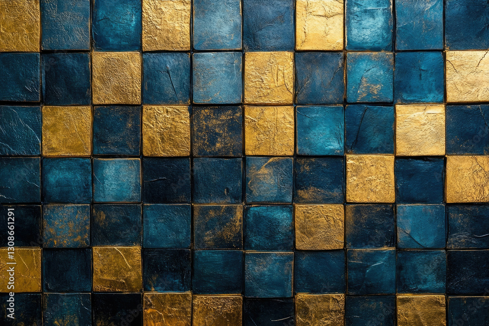 Poster checkerboard pattern of gold and dark blue square tiles. luxurious and elegant texture.