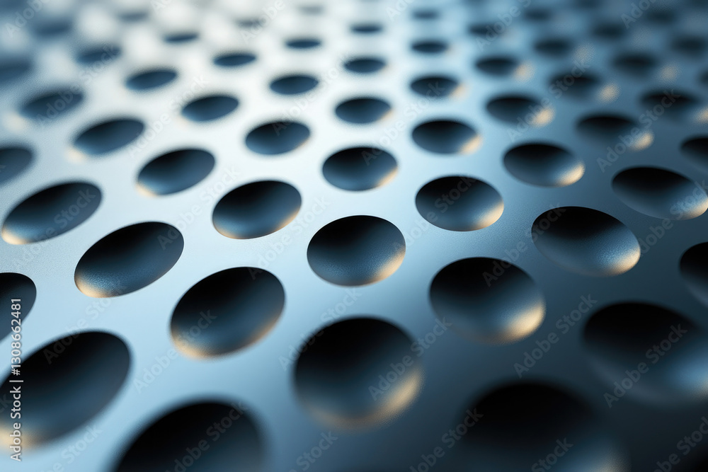 Poster Close-up of a metallic surface with a repeating pattern of recessed circles, creating a textured background.