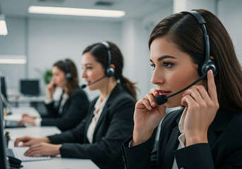 Telephone counselors in the office Young women.