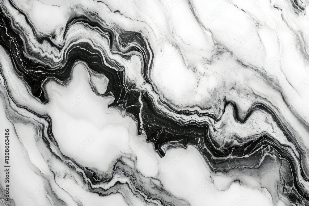 Poster abstract black and white marble texture with swirling patterns, elegant and luxurious.