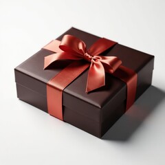Elegant chocolate box, tied with a satin ribbon, isolated on white , sweet, texture
