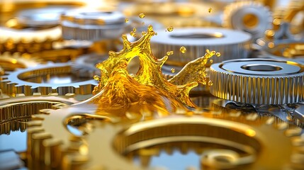Golden Gears & Oil Splash: Industrial Machinery - Abstract industrial
