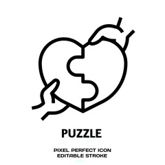 Heart shape Puzzle editable stroke outline icon isolated on white background flat vector illustration, Pixel perfect