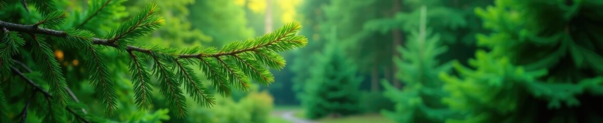 Foliage of long-leaved spruce sways gently in wind, forest, natural