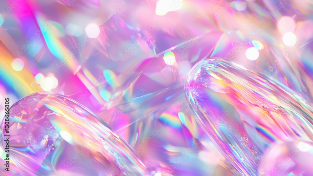 Poster abstract iridescent holographic crystal glass plates reflecting prismatic colors against gradient ra