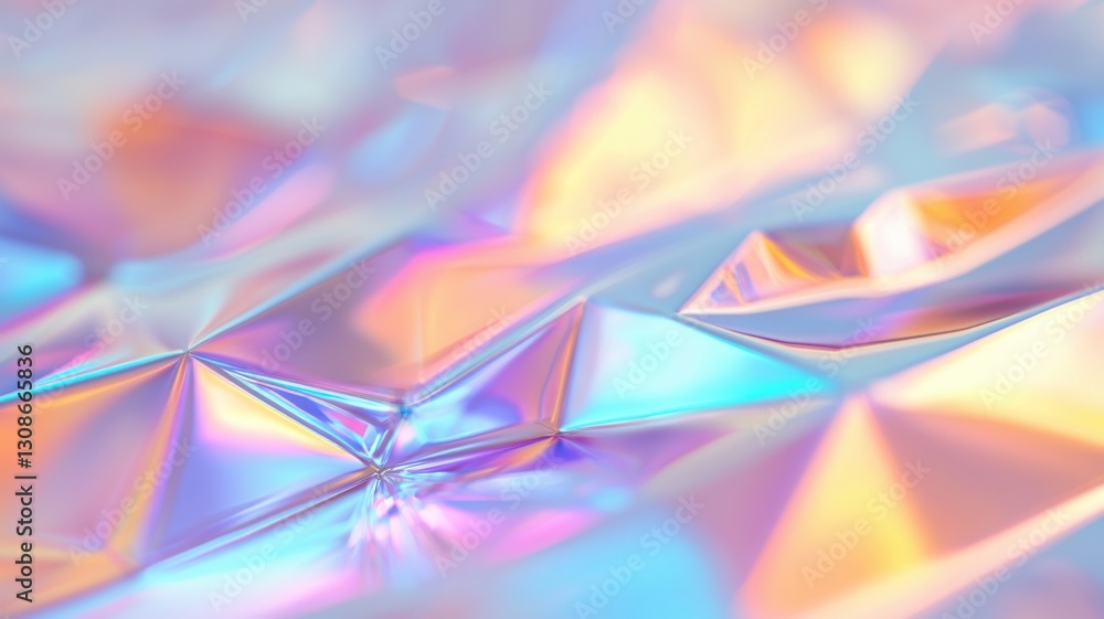 Poster abstract iridescent holographic crystal glass plates reflecting prismatic colors against gradient ra