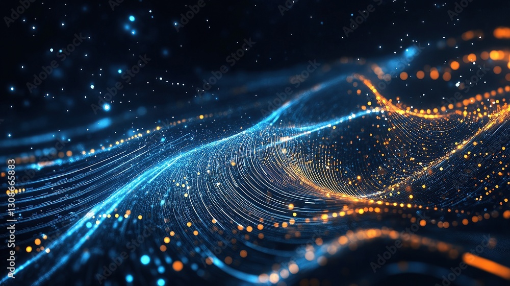Poster abstract technology background with glowing lines and particles