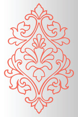 Ornate Coral Red Damask Pattern – Elegant Floral Vector on White for Stock.