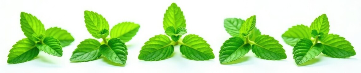 Fresh mint leaves isolated against white background, mint, foliage, leafy
