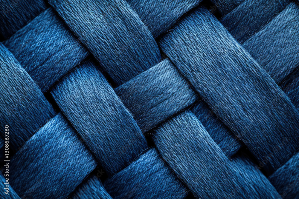 Poster close-up of a deep blue woven textile, showcasing intricate texture and pattern.