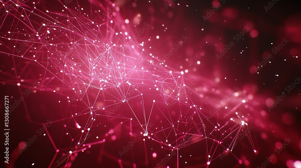Poster abstract 3d background with connected lines and points in red tones