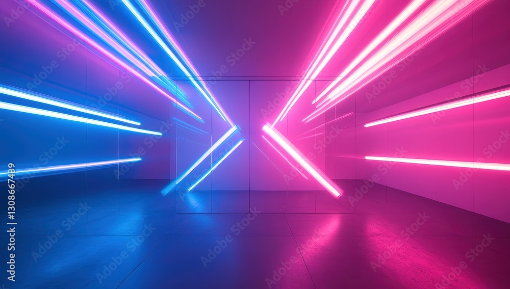 Poster vibrant neon lights create dynamic patterns in a modern space showcasing vivid colors and striking d