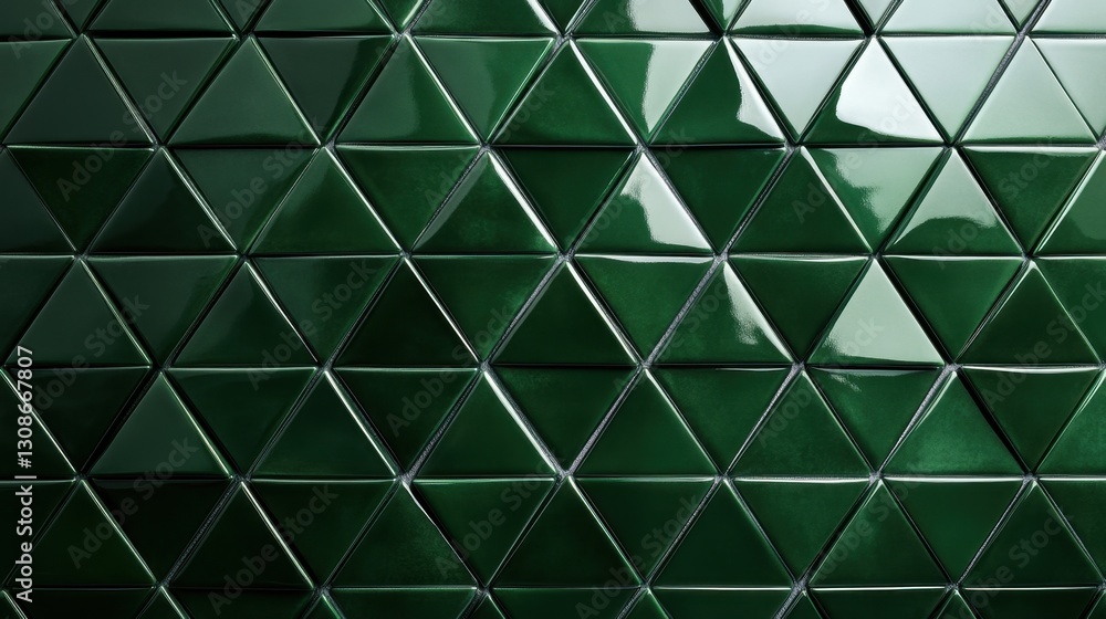 Poster a modern dark green tiled surface with a 3d triangular mosaic pattern, perfect for elegant and minim