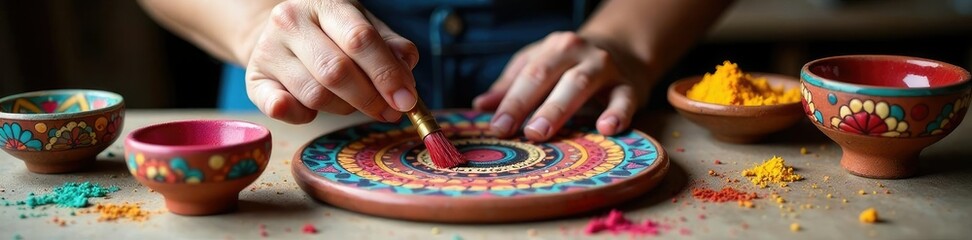 Obraz premium Handmade artisanal brush for talavera pottery, dye, skills, pottery