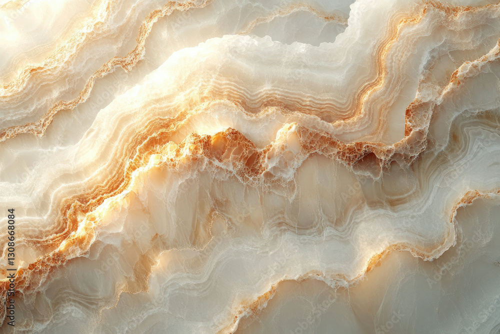 Poster Abstract image of onyx stone with swirling, layered patterns in beige and brown tones.