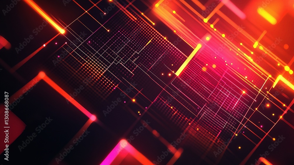 Poster abstract 3d tech design with glowing lines and light effects