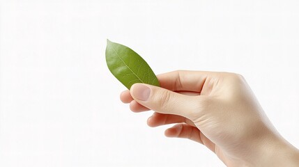 Businessman Hand Holding Green Leaf on White Background