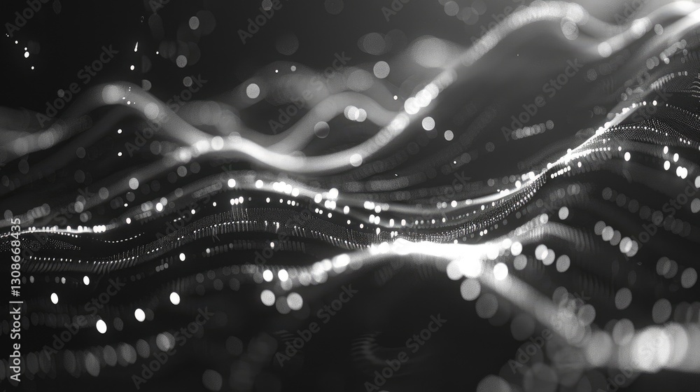 Poster a captivating abstract visualization showcasing a white technological data flow, featuring smooth wa