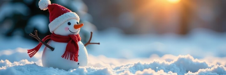 Little snowman with a red scarf wrapped around its neck, snowman, cozy