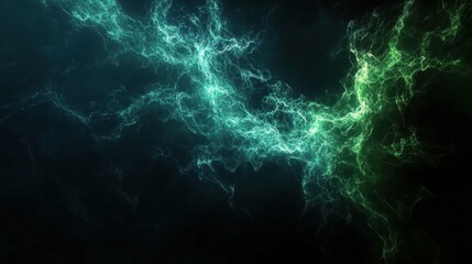 Fototapeta premium Abstract AI-powered blue and green light waves, advanced motion design with digital particle effects, set against a deep black background