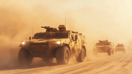 Fototapeta premium Desert Combat Vehicles in Action
