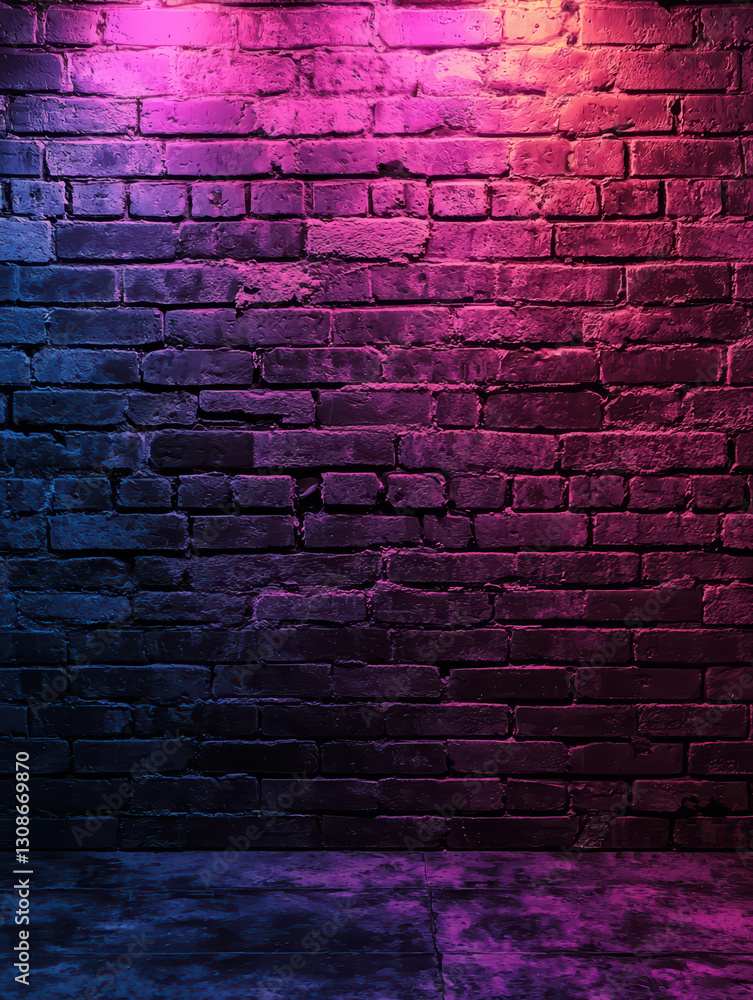 Poster brick wall illuminated: a captivating, textured brick wall is bathed in a vivid spectrum of colorful