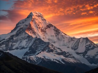 Fototapeta premium Majestic Snow-Capped Mountain at Sunset