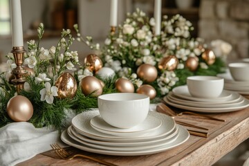 A stylish and modern Easter table. Generative AI
