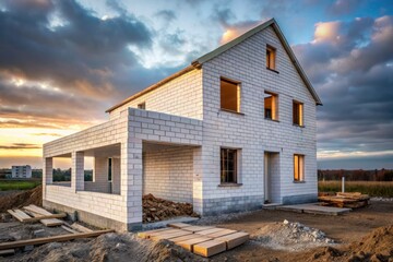 Minimalist White Brick Unfinished House Construction Photography - Modern Building Design