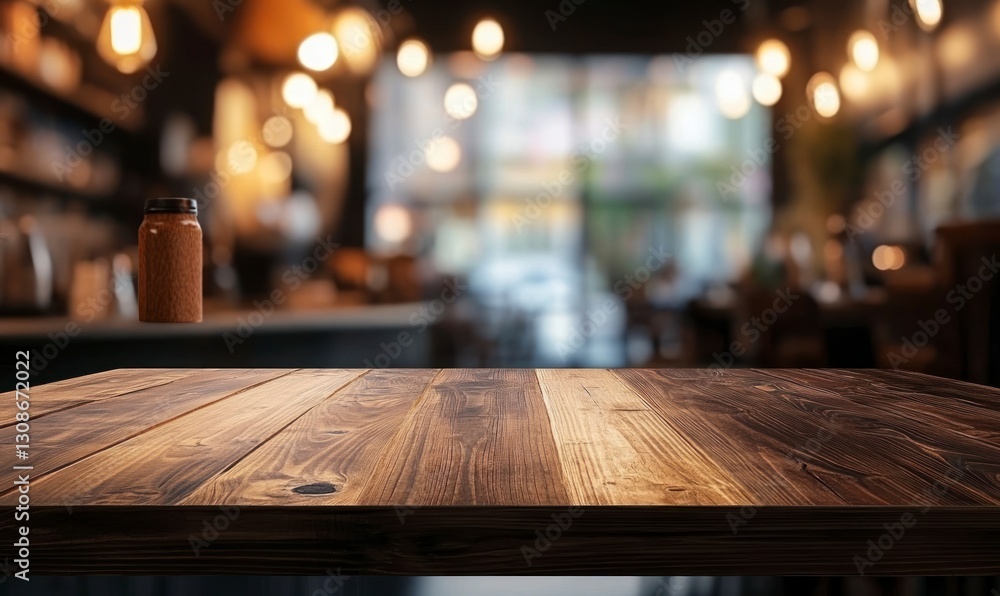 Poster Smoothie Jar Floating Above Rustic Wooden Table in Cozy Cafe Setting