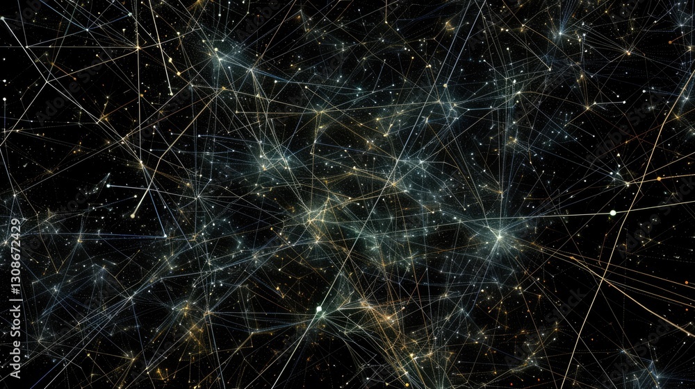 Poster abstract digital network with interconnected nodes and lines on a black background. glowing vibrant 