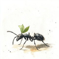 ant carries leaf on its head, diligently working and finding sustenance