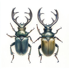 Fototapeta premium Illustration painted in realistic style, these beetles showing nature elegance